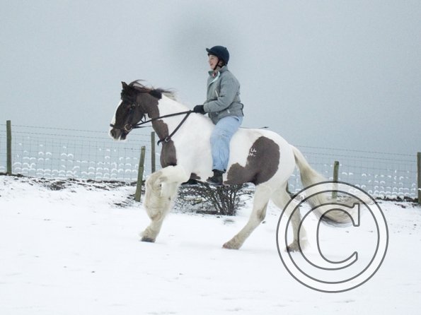 Lance and Anna riding in the snow